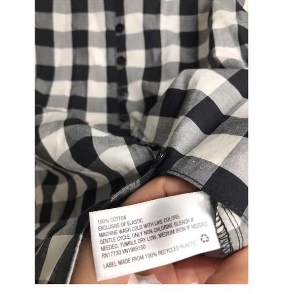 A New Day | New Button Down black and white Plaid Ruched Blouse - Picture 7 of 9